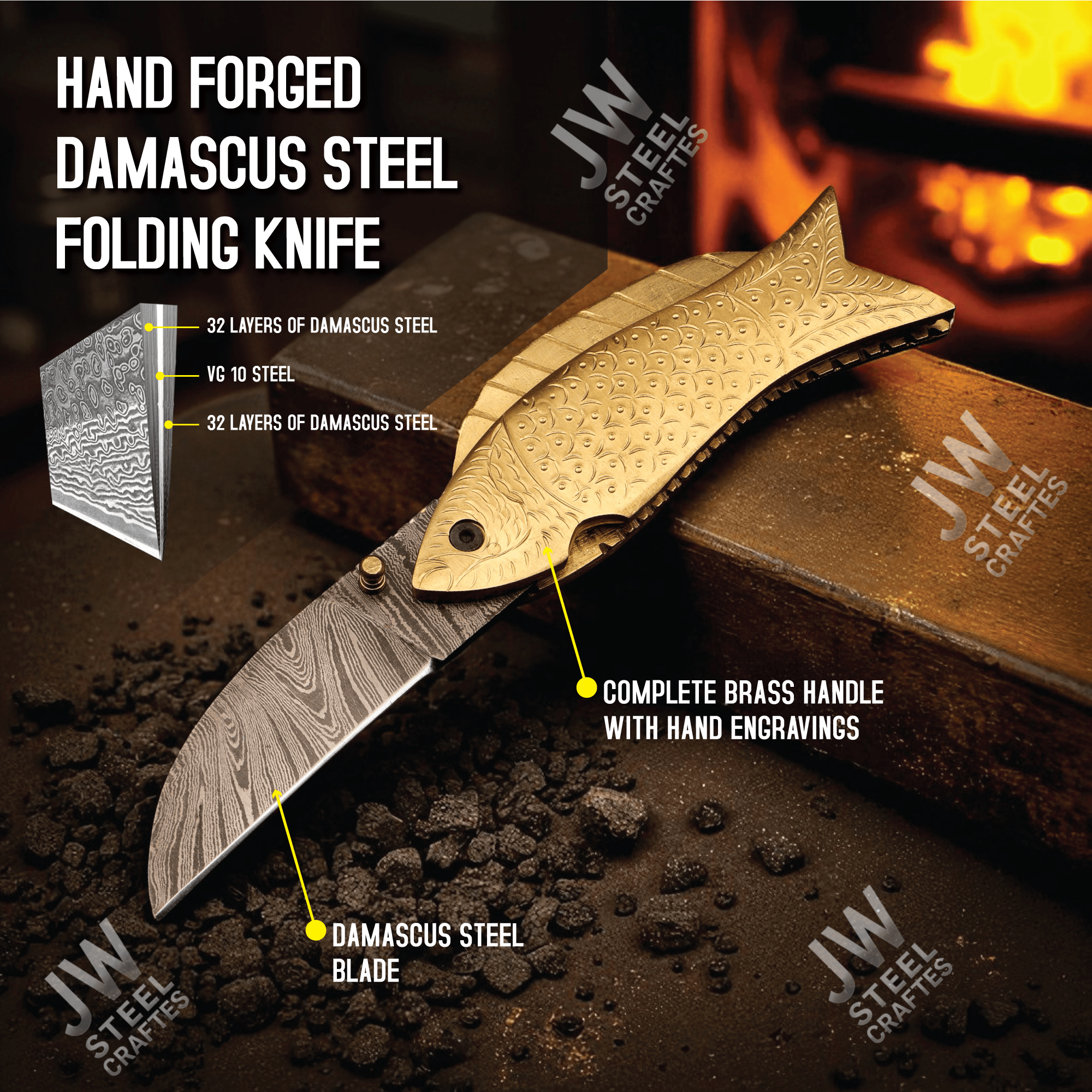 Hand Forged Damascus Steel Folding Knife – Honeycomb, Pinecone & Brass Handle Variations