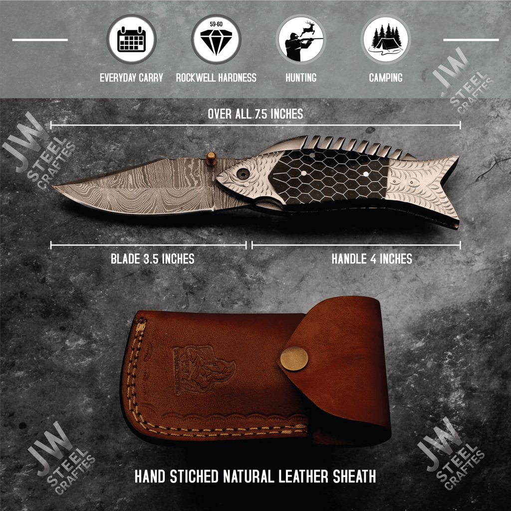 Hand Forged Damascus Steel Folding Knife – Honeycomb, Pinecone & Brass Handle Variations