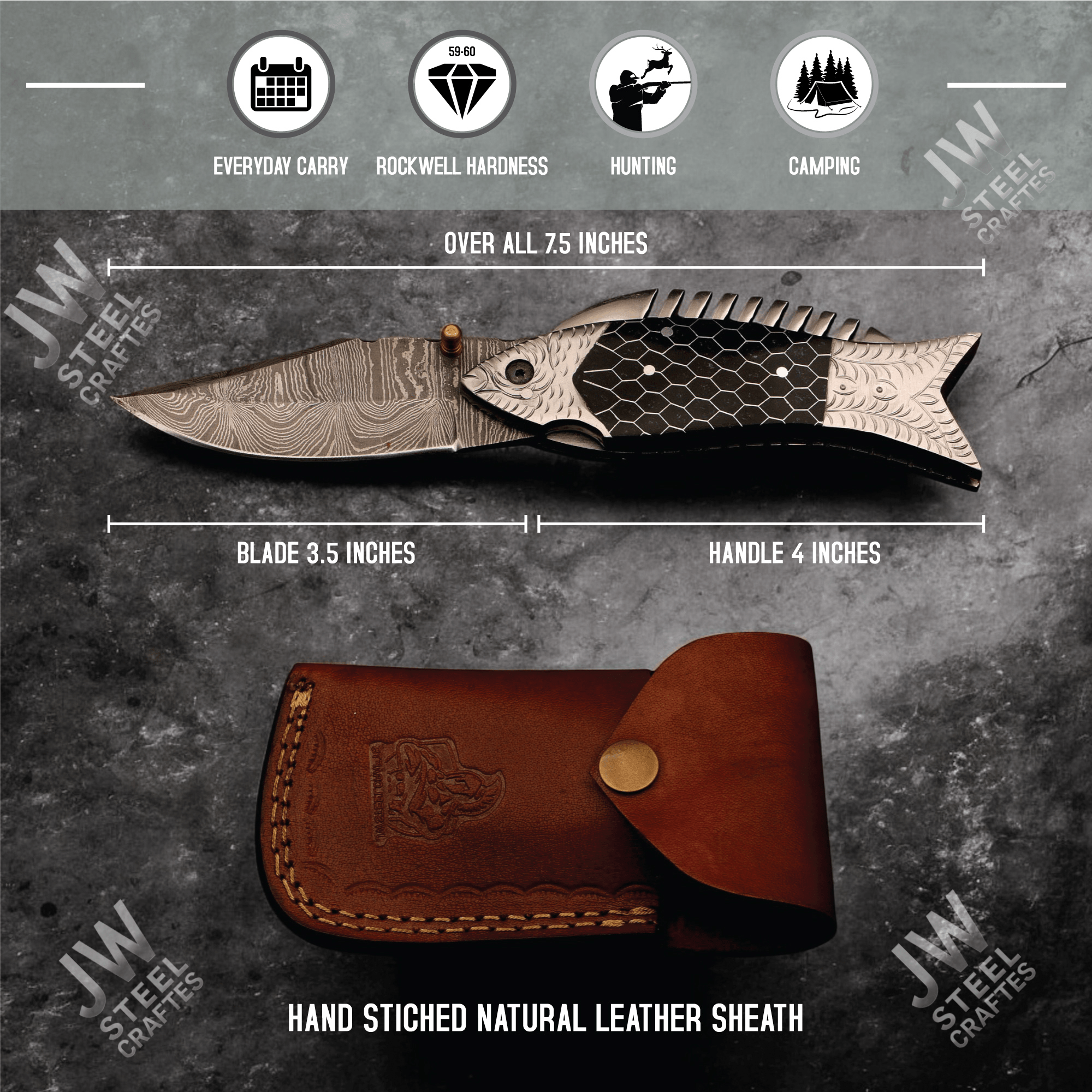 Hand Forged Damascus Steel Folding Knife – Honeycomb, Pinecone & Brass Handle Variations