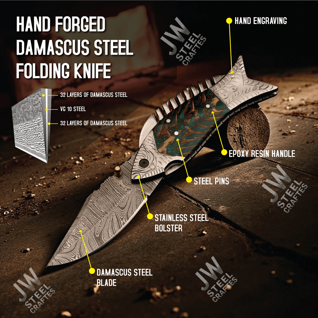 Hand Forged Damascus Steel Folding Knife – Honeycomb, Pinecone & Brass Handle Variations