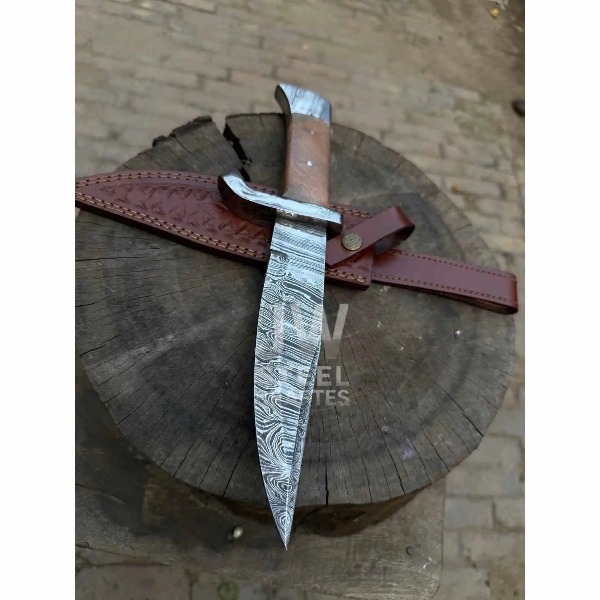 Hand Forged Damascus Steel Frontier Bowie Knife, Clip Point Blade with Coffin Handle and Leather Sheath, JW SteelCrafts