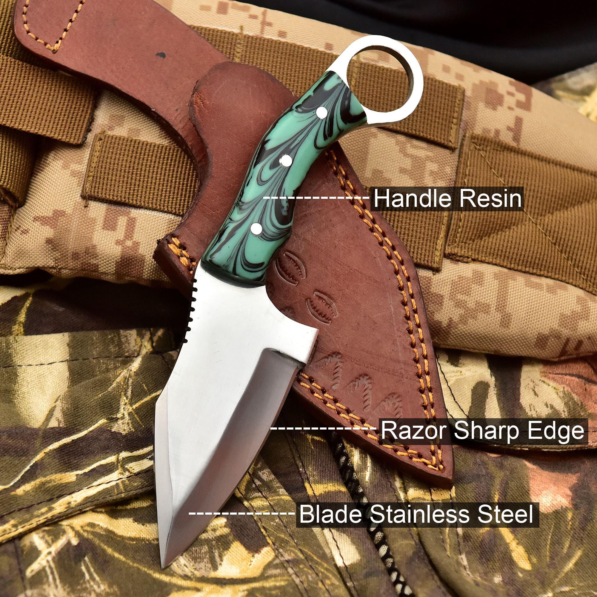 Handcrafted Stainless Steel Outdoor Utility Knife – Ring Handle – Resin Grip – JW SteelCrafts