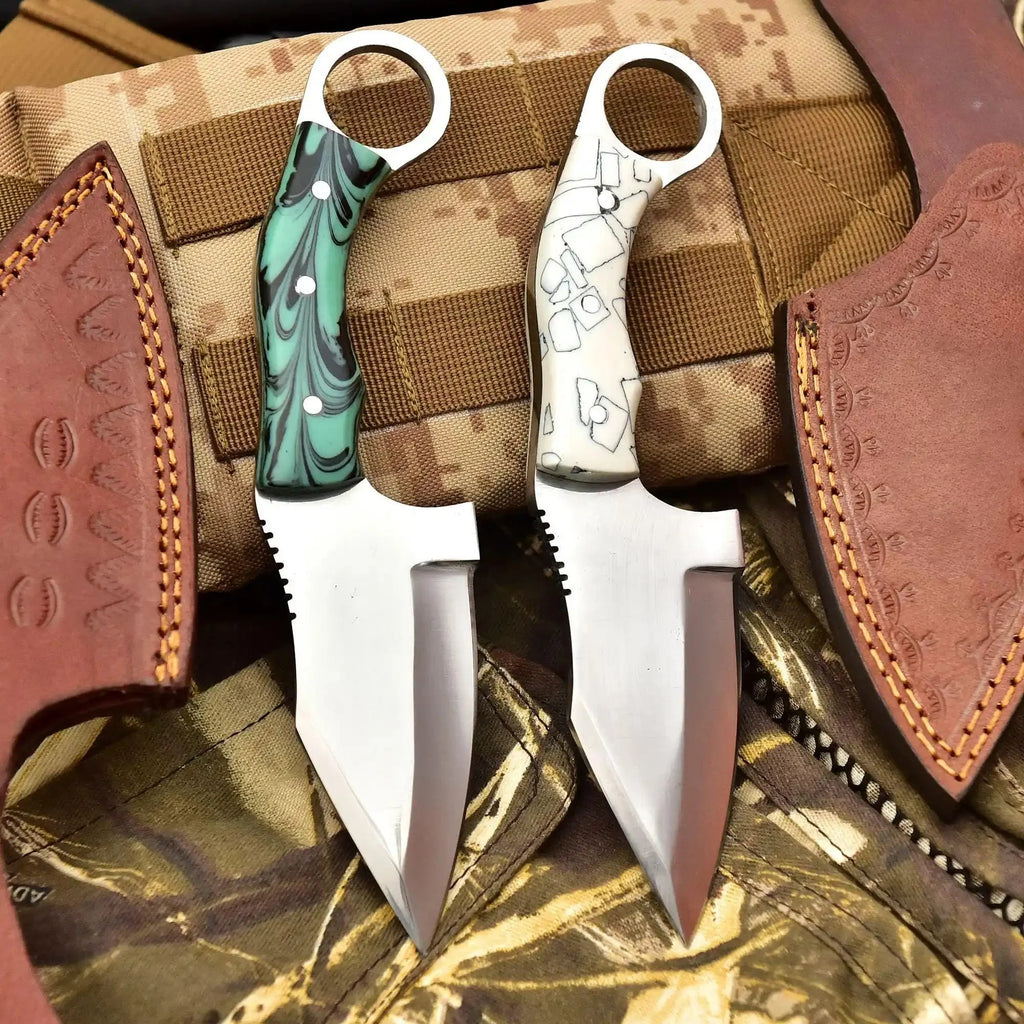 Handcrafted Stainless Steel Outdoor Utility Knife – Ring Handle – Resin Grip – JW SteelCrafts