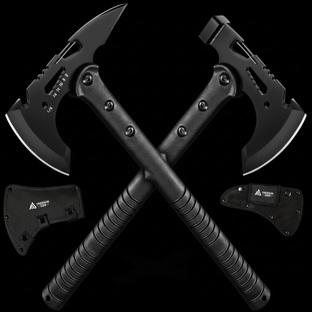 Camping & Outdoor Axe Set – 4 Piece Tactical Hatchet Set with 2 Canvas Sheaths | Multi-Functional Survival Axe for Camping, Picnics & Hiking