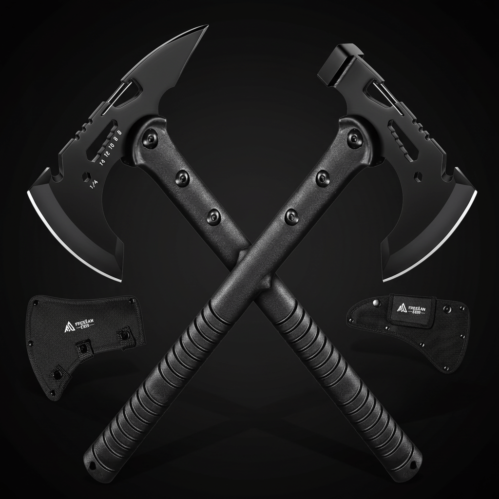 Camping & Outdoor Axe Set – 4 Piece Tactical Hatchet Set with 2 Canvas Sheaths | Multi-Functional Survival Axe for Camping, Picnics & Hiking