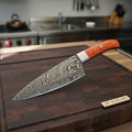 Handmade Damascus Gyuto Knife, Orange Wood Handle Japanese Kitchen Knife, Forged Damascus Steel Chef Gyuto, Professional Cooking Knife, JW SteelCrafts