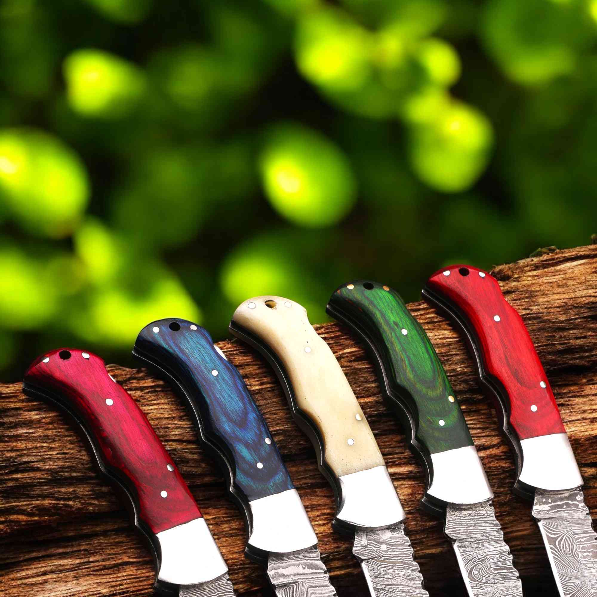 Handmade Damascus Steel Folding Knife – Camel Bone Handle (5 Handle Options)