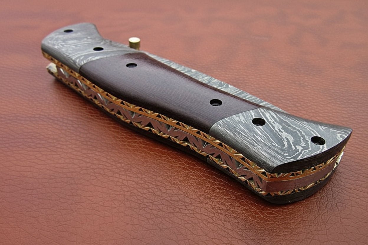 Handmade Damascus Steel Folding Knife – Matte Black Handle with Brass Liner & Thumb Stud | JW SteelCrafts