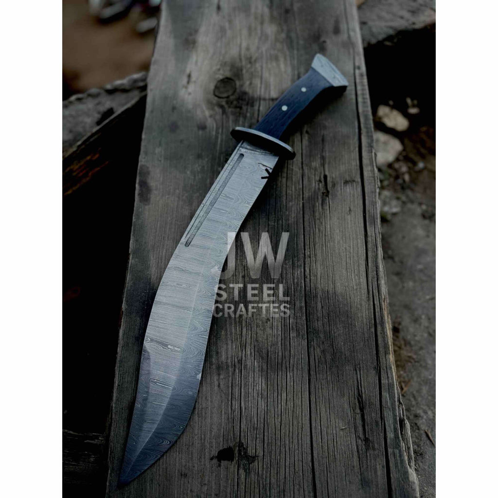 Handmade Kukri Bowie Knife Damascus Steel Recurve Blade Full Tang with Leather Sheath – JW SteelCrafts
