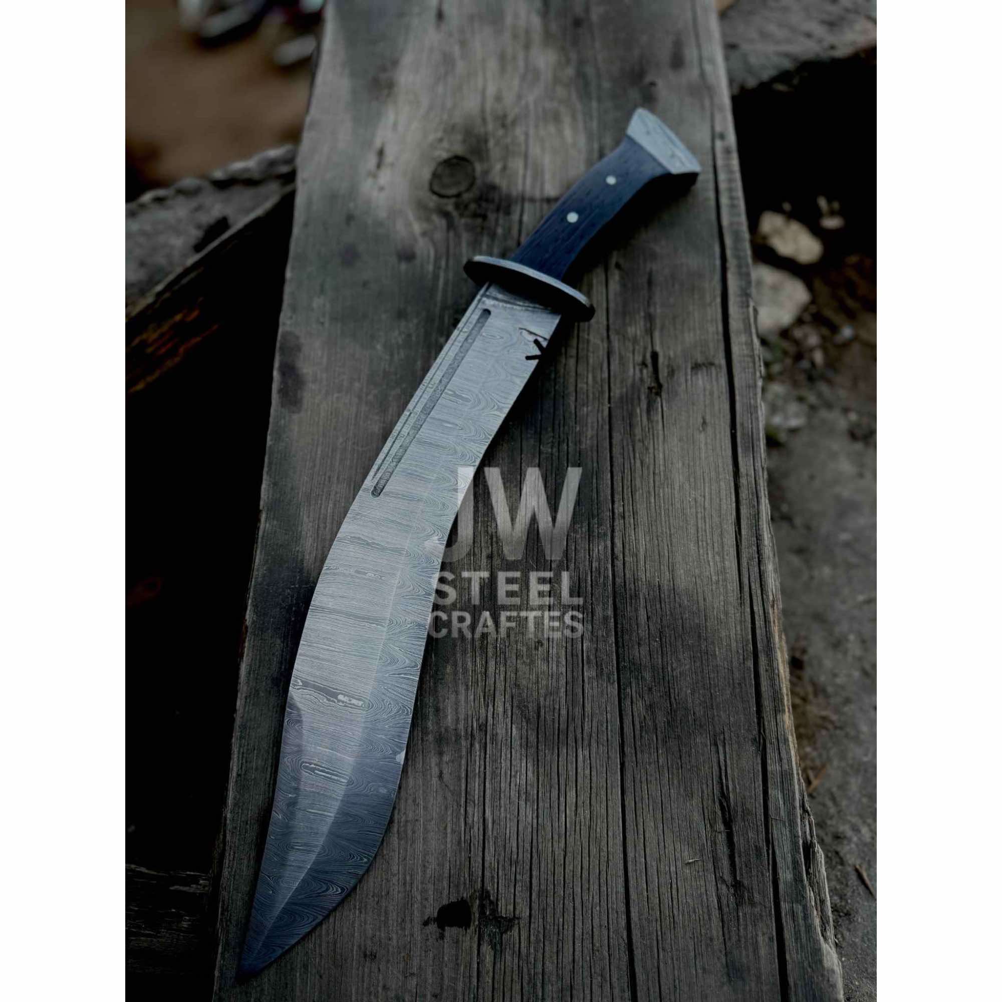 Handmade Kukri Bowie Knife Damascus Steel Recurve Blade Full Tang with Leather Sheath – JW SteelCrafts