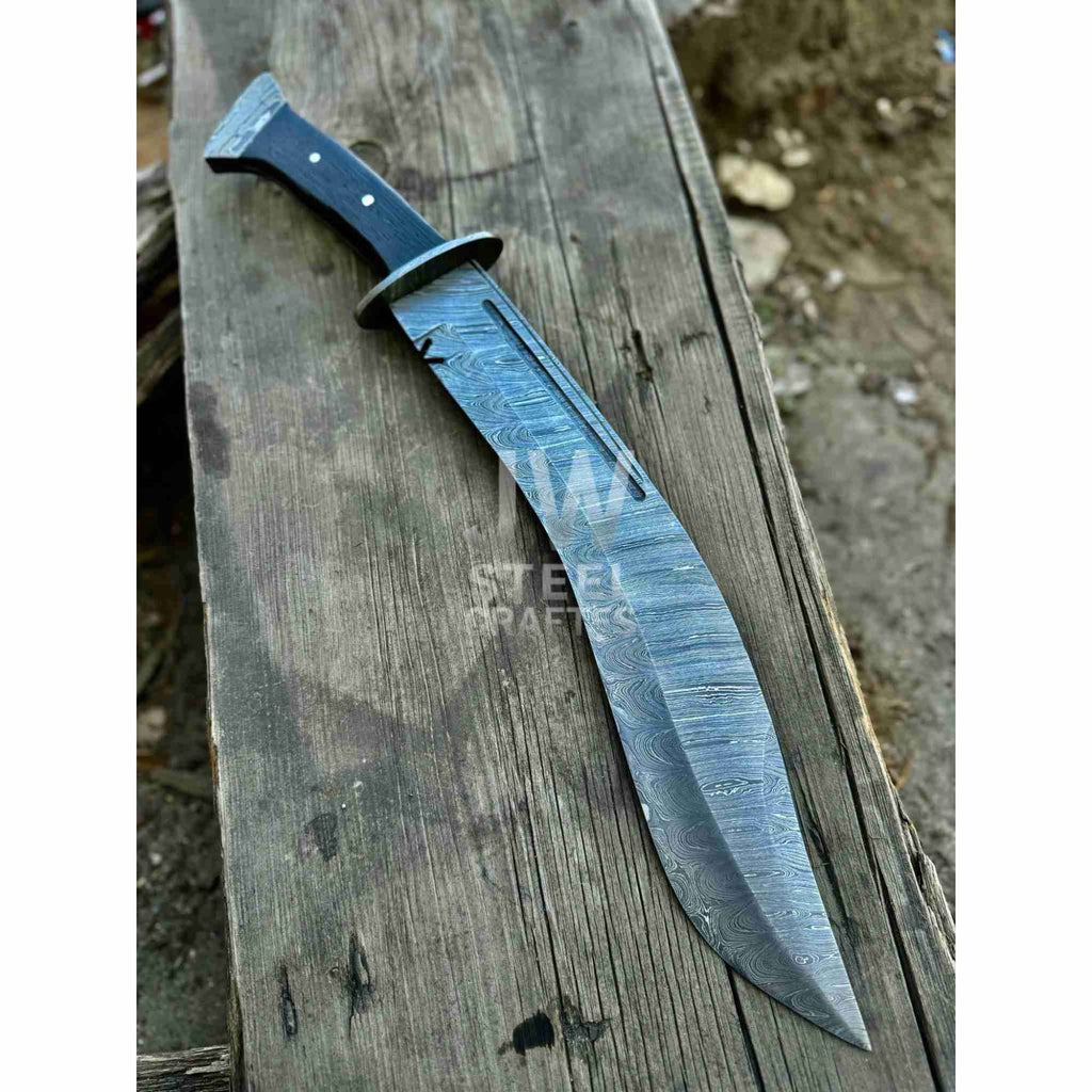 Handmade Kukri Bowie Knife Damascus Steel Recurve Blade Full Tang with Leather Sheath – JW SteelCrafts