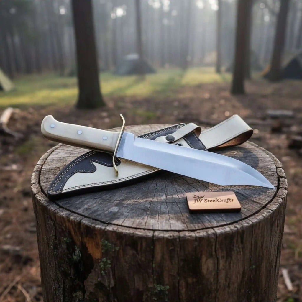 Handmade Sheffield Clip Point Bowie Knife, Polished Steel, Brass Guard