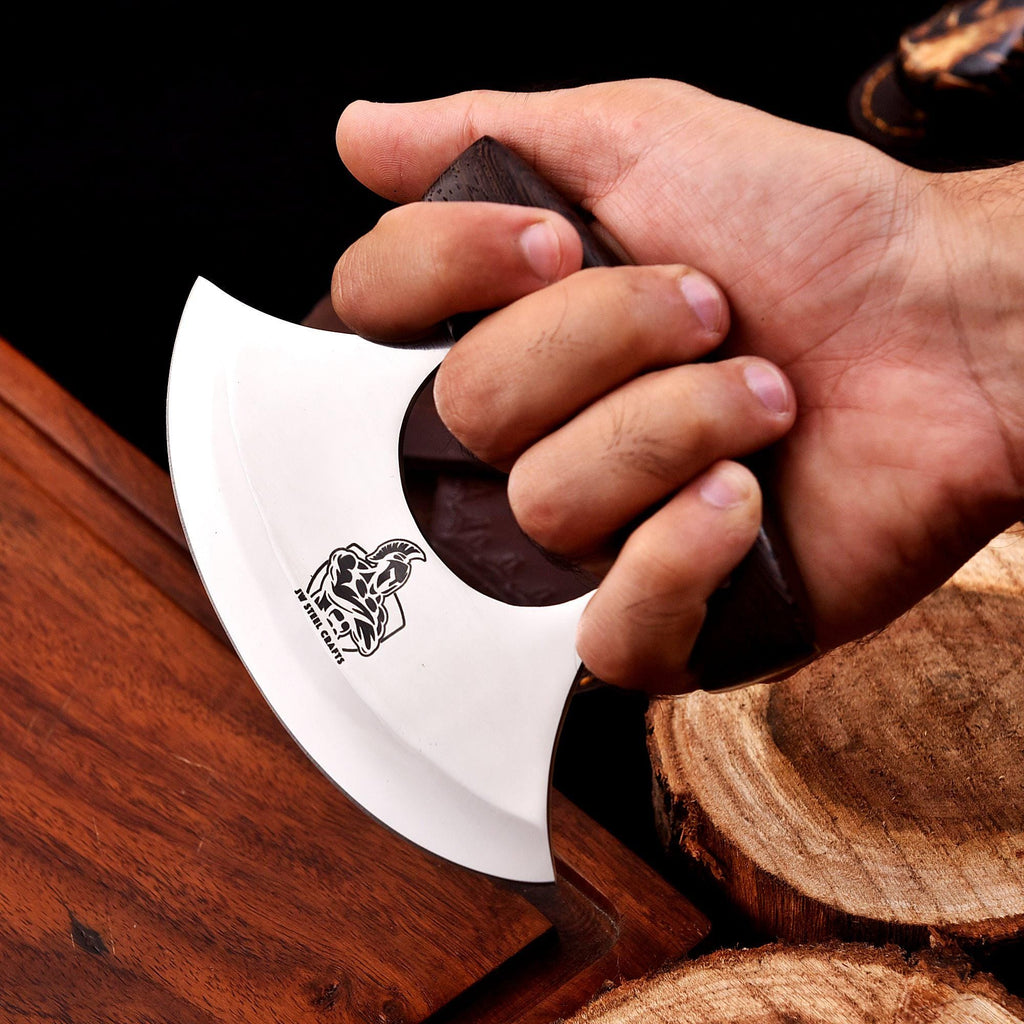 Handmade Stainless Steel Ulu Knife – Wenge Wood Handle | 5.5” Blade | Mosaic Pin | JW SteelCrafts