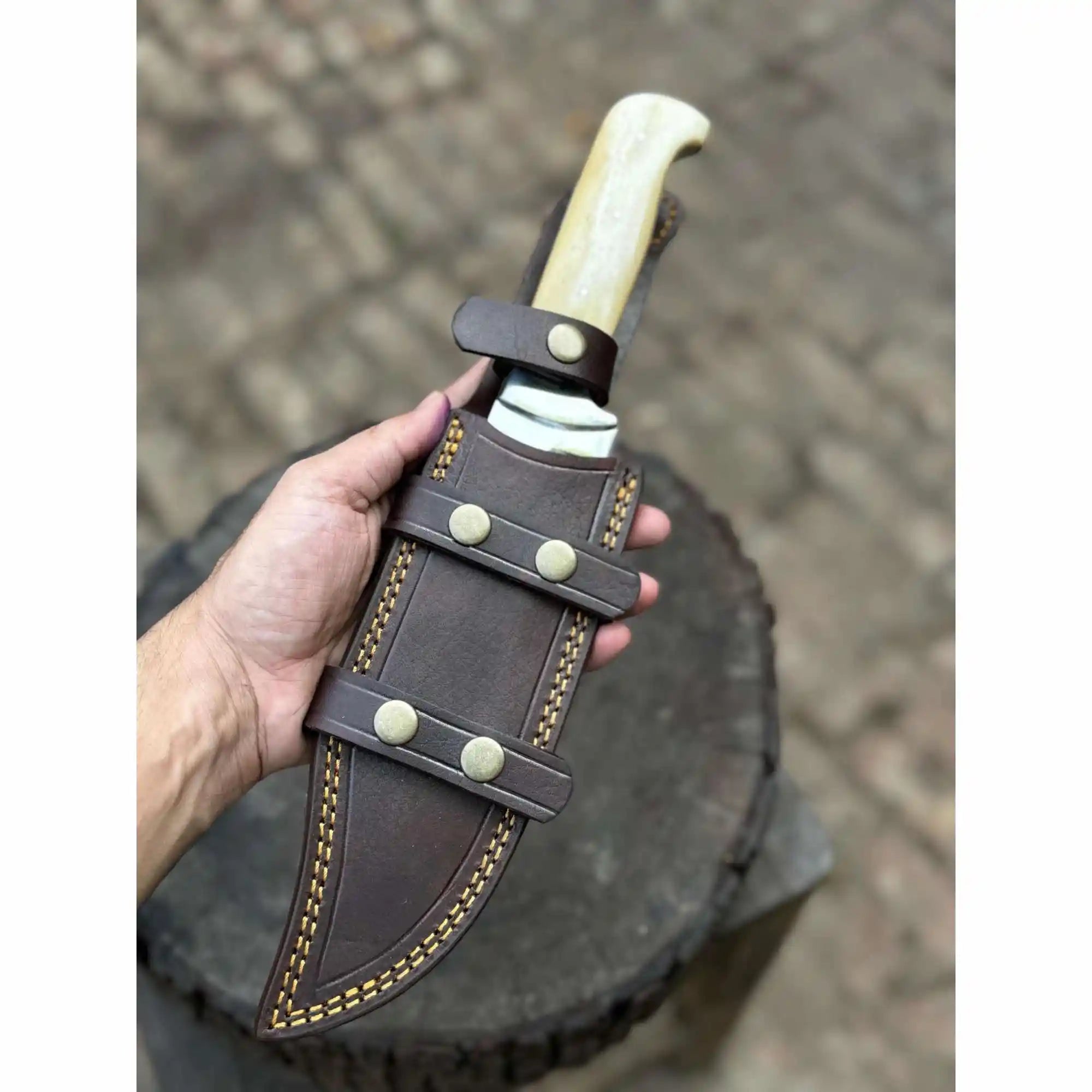 Frontier Bowie Knife, Hand Forged High Carbon Steel Clip Point Blade, Black Micarta Handle, Full Tang with Leather Sheath