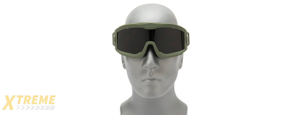 LANCER TACTICAL AERO PROTECTIVE OD GREEN AIRSOFT GOGGLES (SMOKE/YELLOW/CLEAR LENS)