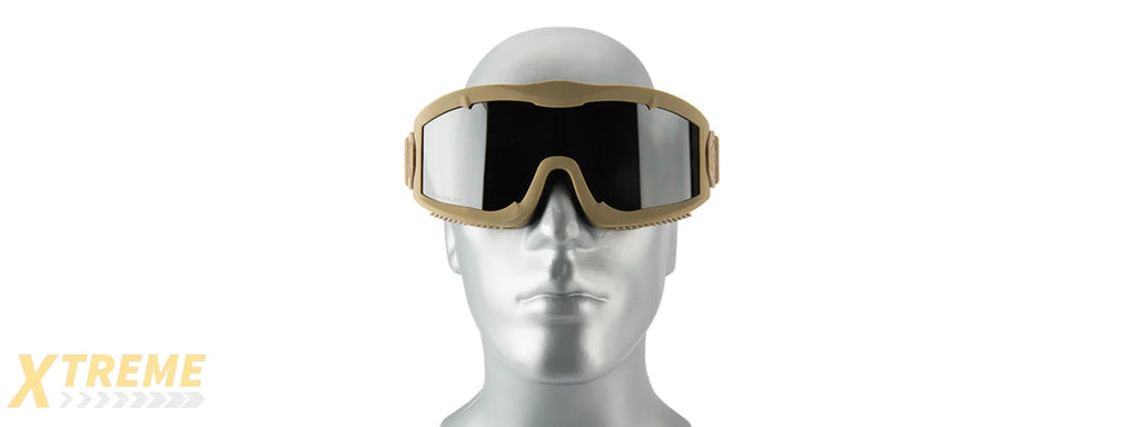 LANCER TACTICAL AERO PROTECTIVE TAN AIRSOFT GOGGLES (SMOKE/YELLOW/CLEAR LENS)