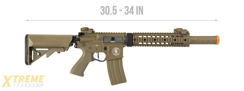 Lancer Tactical Low FPS Proline Gen 2 10 M4 Carbine Airsoft AEG Rifle with Mock Suppressor (Color: Tan)