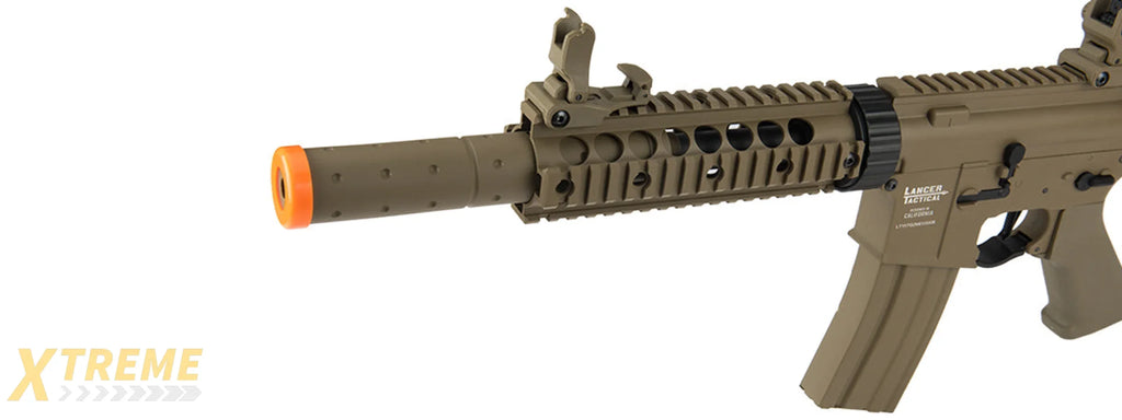 Lancer Tactical Low FPS Proline Gen 2 7 M4 Carbine Airsoft AEG Rifle with Mock Suppressor (Color: Tan)