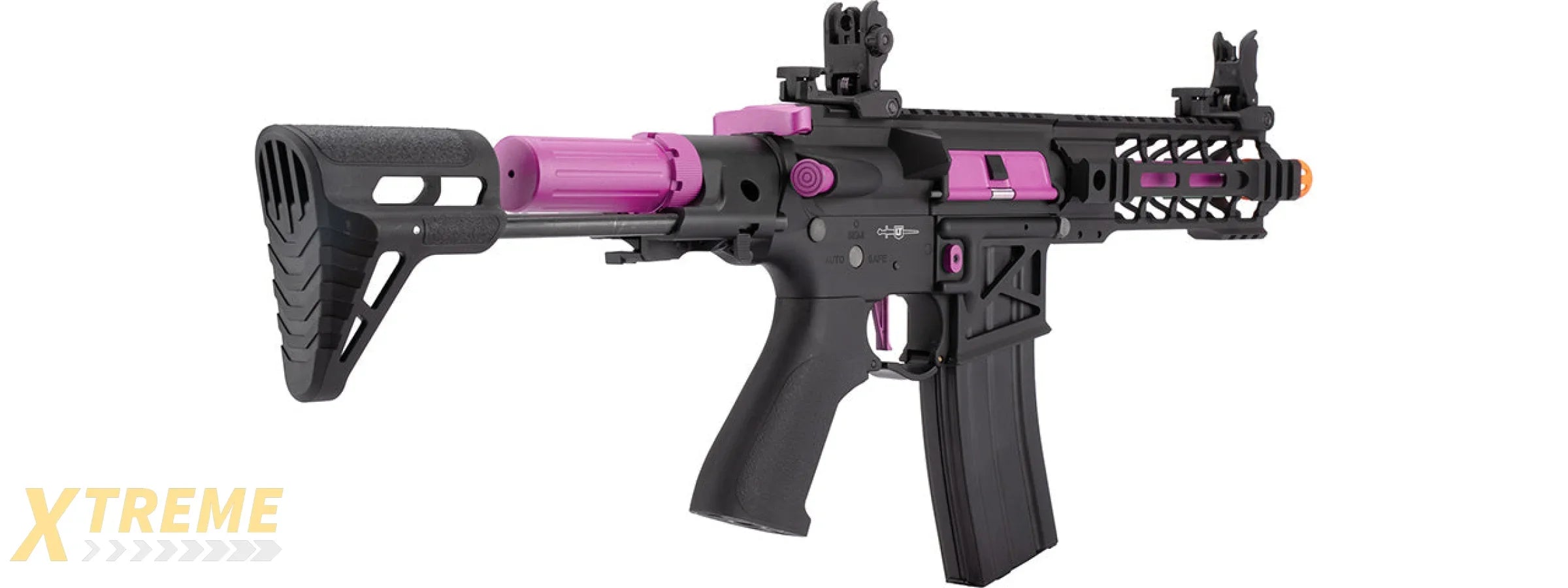 Lancer Tactical Proline Enforcer Battle Hawk 7 Skeleton M4 Airsoft Rifle w/ PDW Stock (Color: Black / Purple)
