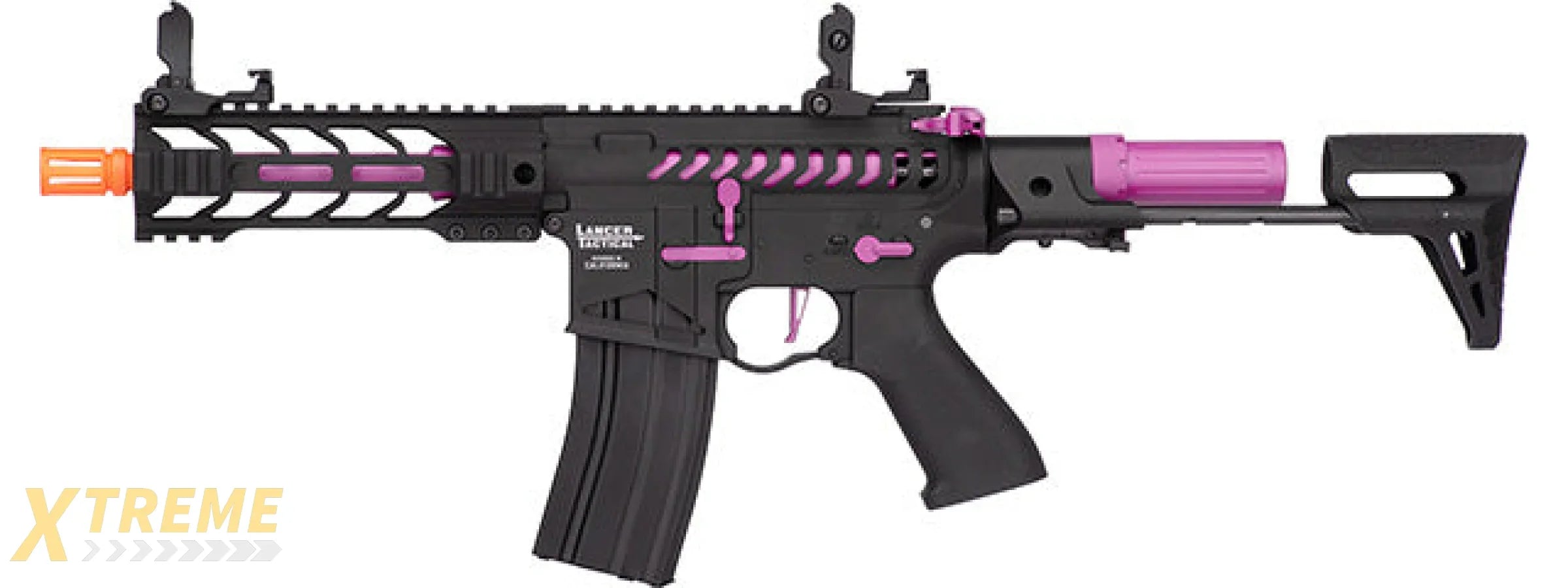 Lancer Tactical Proline Enforcer Battle Hawk 7 Skeleton M4 Airsoft Rifle w/ PDW Stock (Color: Black / Purple)