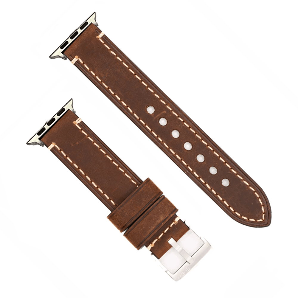 Leather Border Stitch Band - For Apple Watch - Saddle Brown