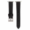 Leather Contrast Stitch Band - For Apple Watch - Black with Light Blue
