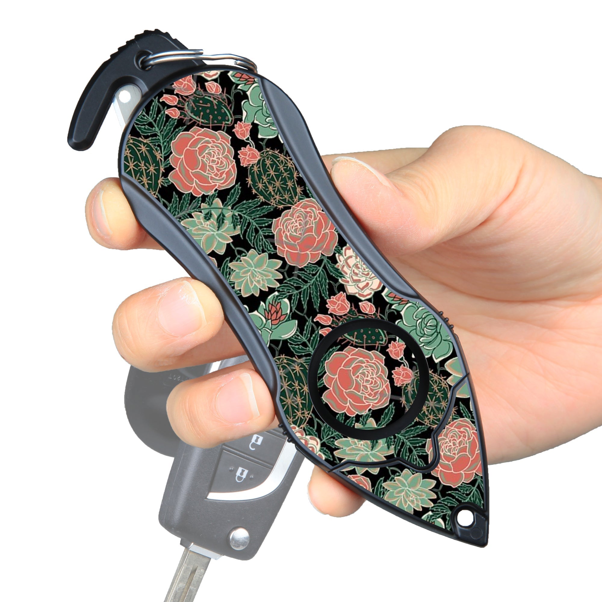 Personal Alarm Eeychain Safety  Emergency Tool (Green Flower)