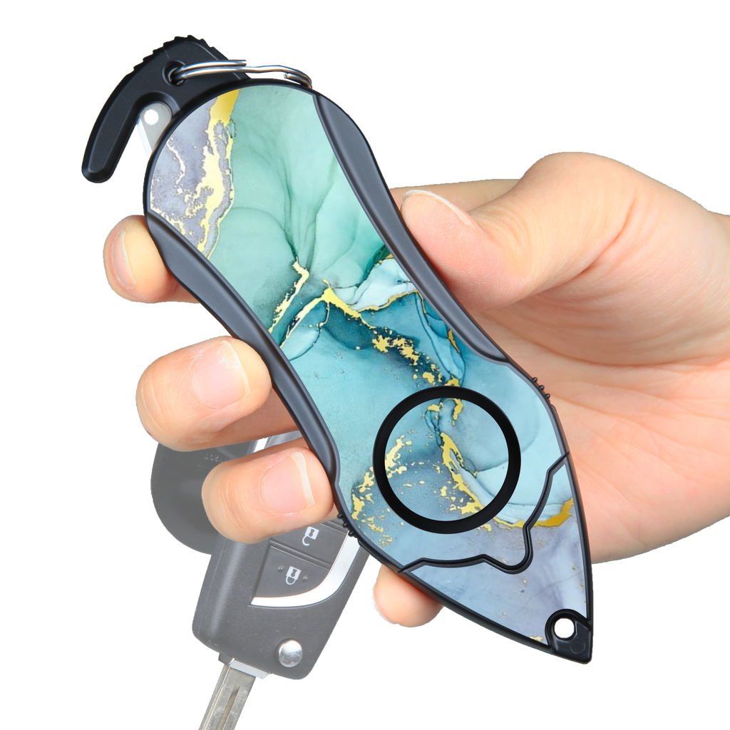 Personal Alarm Keychain Safety Emergency Tool Kit (Green Marble)