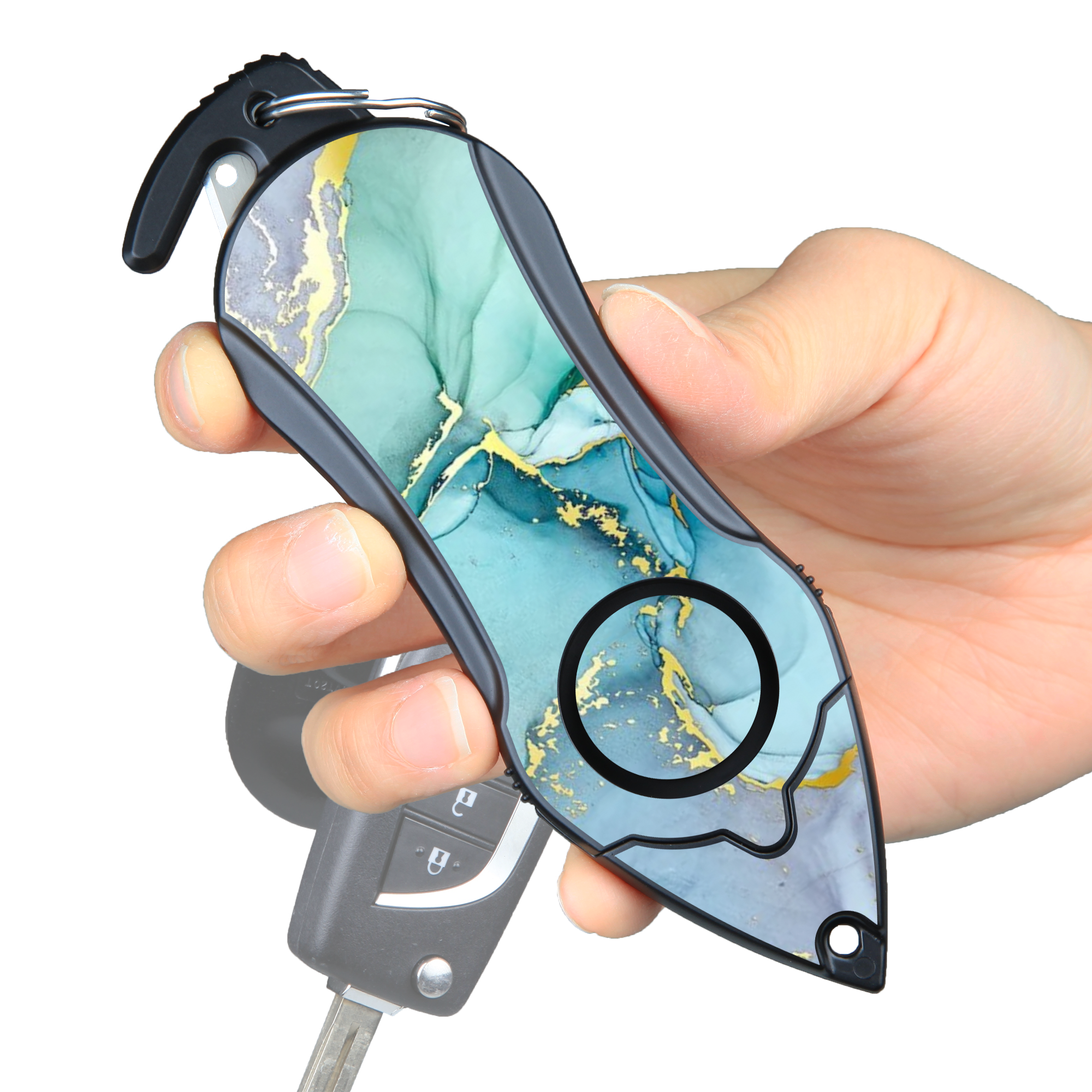Personal Alarm Keychain Safety Emergency Tool Kit (Green Marble)