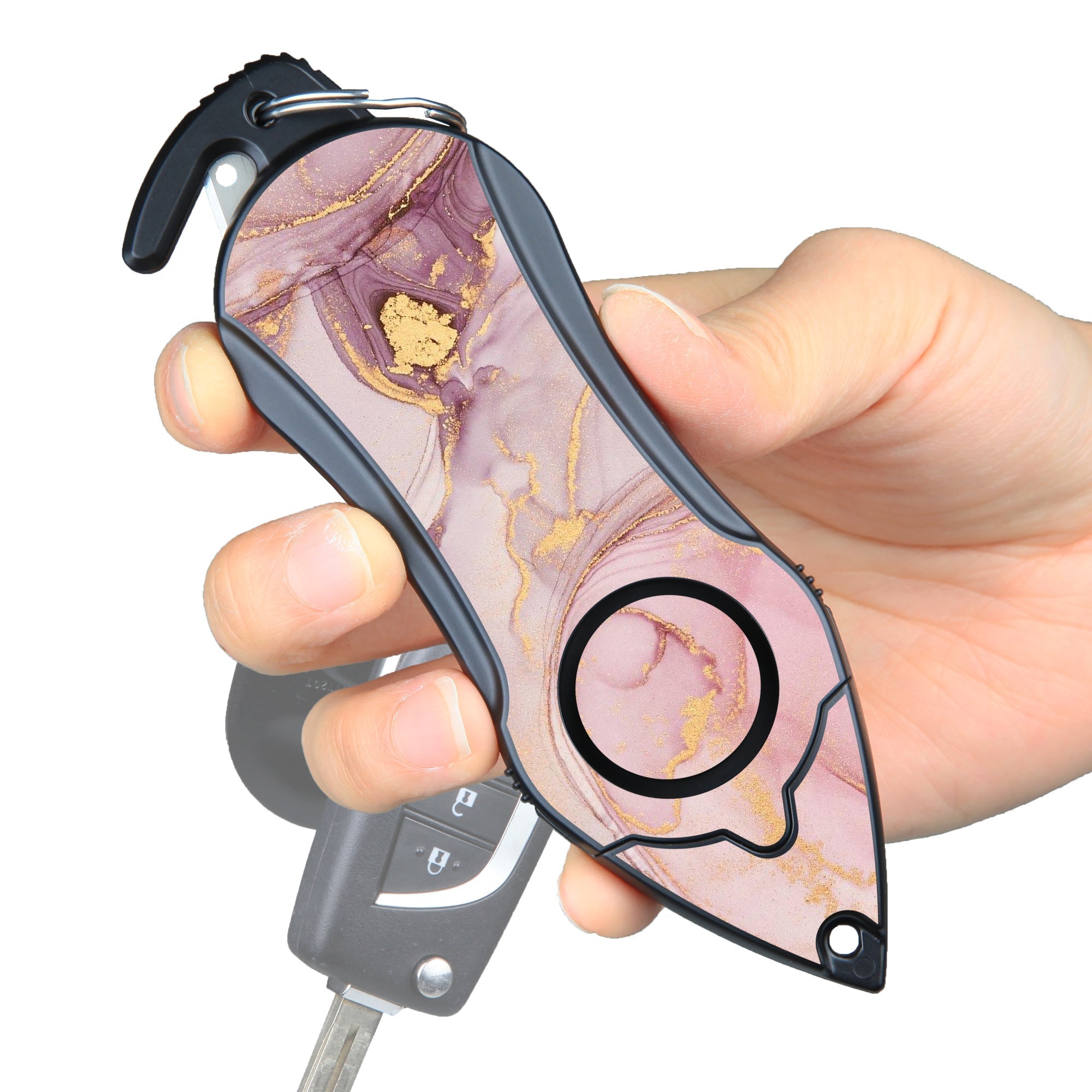 Personal Alarm Keychain Safety Emergency Tool Kit (Pink Marble)