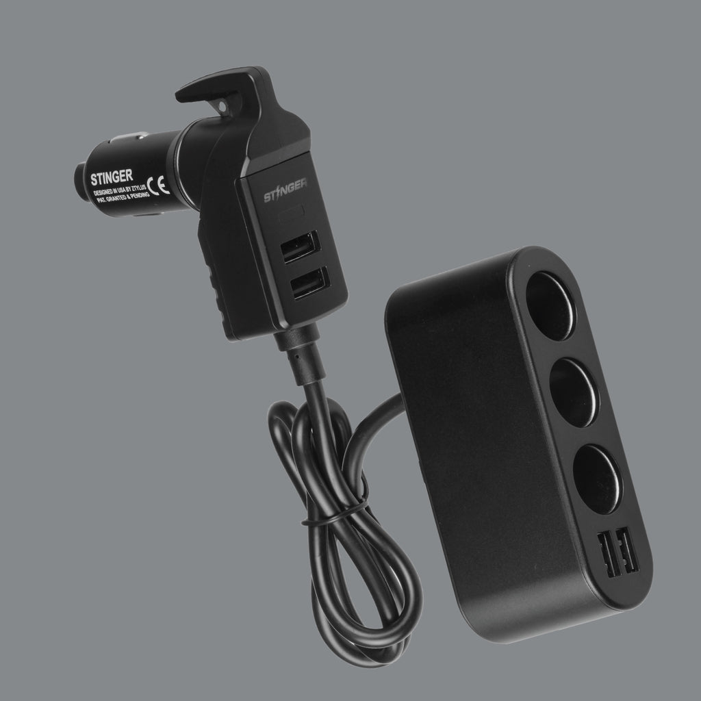 USB Car Charger Emergency Tool With Cigarette Lighter & USB Extensions