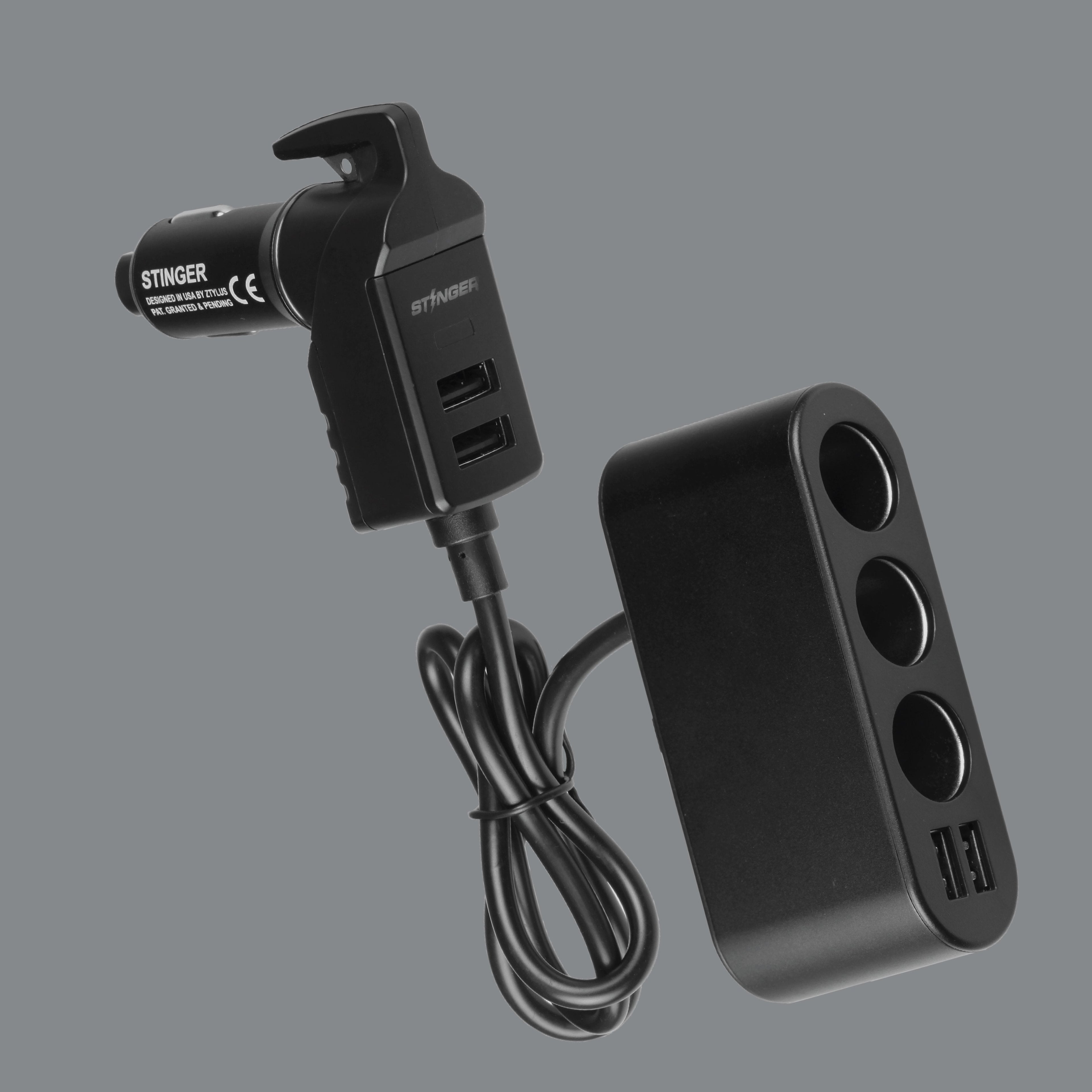 USB Car Charger Emergency Tool With Cigarette Lighter & USB Extensions