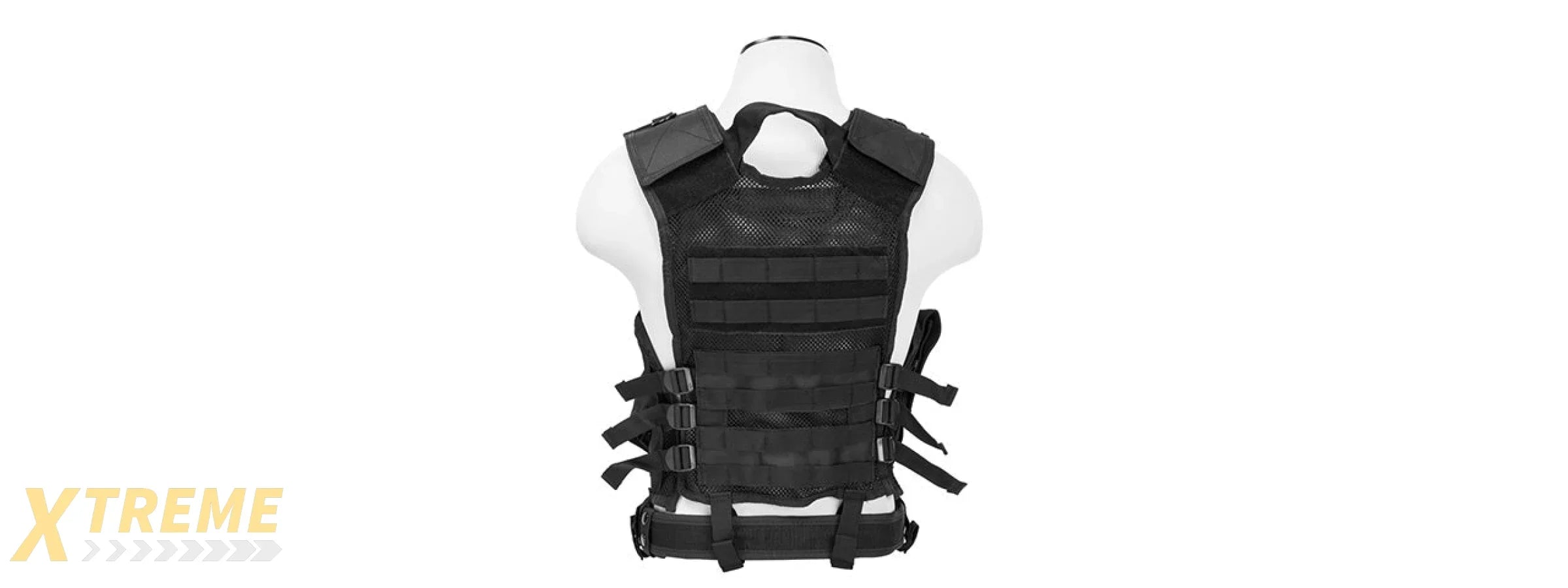 NCSTAR MILITARY CROSS DRAW VEST W/ INTEGRATED HOLSTER - BLACK 2XL-3XL