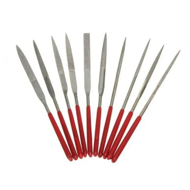 Set of 10 Steel Hand Jewelry Files Diamond Flat Tool Square Warding Knife Equaling Crossing Barrette Tapered Alloy