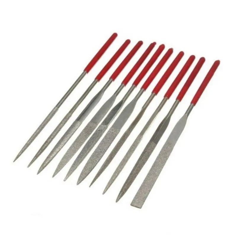 Set of 10 Steel Hand Jewelry Files Diamond Flat Tool Square Warding Knife Equaling Crossing Barrette Tapered Alloy