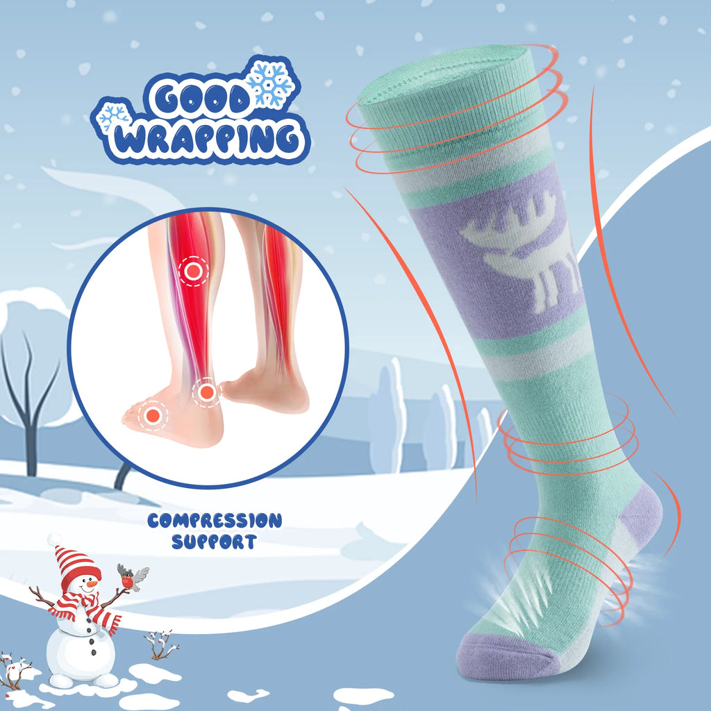 Wool Blend Kids Ski Socks, Knee-high Warm Thermal Snowboard Skating Socks for Boys & Girls