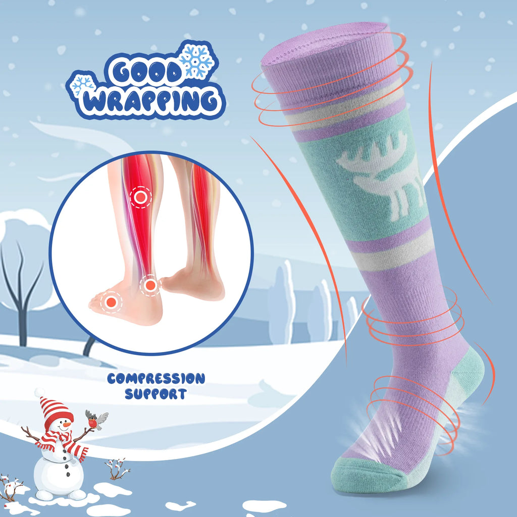 Wool Blend Kids Ski Socks, Knee-high Warm Thermal Snowboard Skating Socks for Boys & Girls