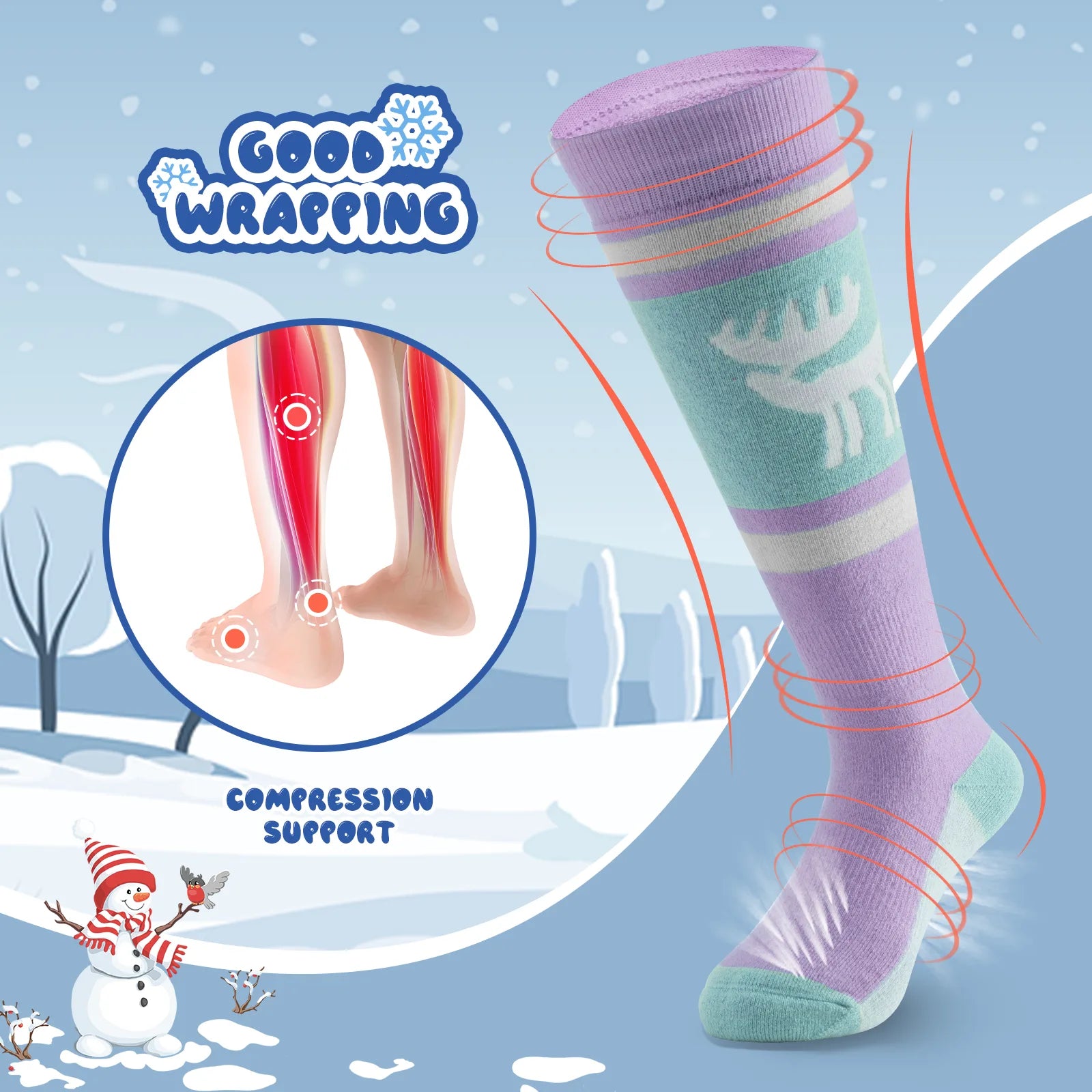 Wool Blend Kids Ski Socks, Knee-high Warm Thermal Snowboard Skating Socks for Boys & Girls