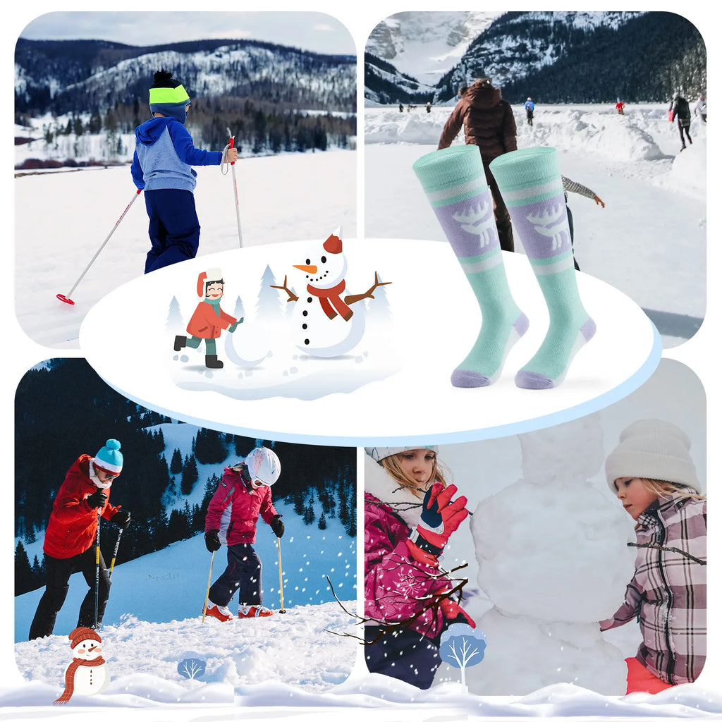 Wool Blend Kids Ski Socks, Knee-high Warm Thermal Snowboard Skating Socks for Boys & Girls