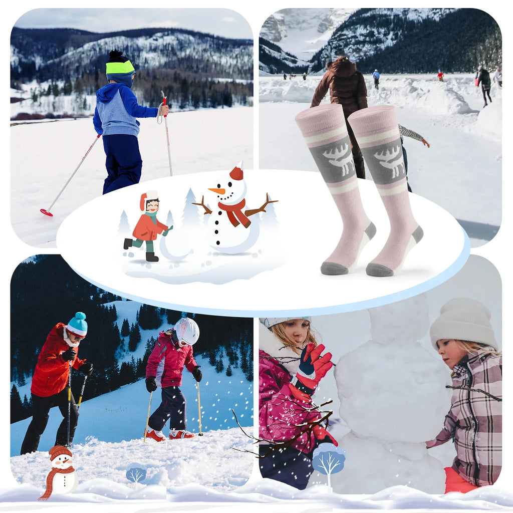 Wool Blend Kids Ski Socks, Knee-high Warm Thermal Snowboard Skating Socks for Boys & Girls