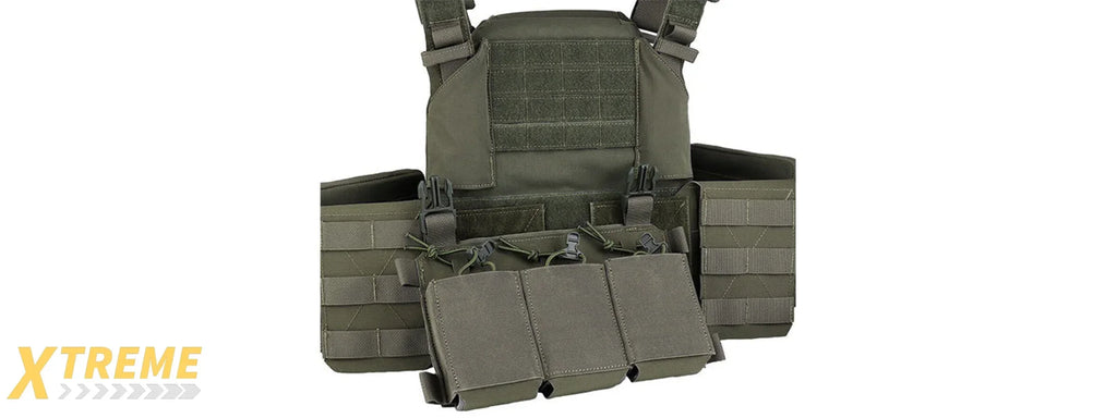 Tactical Chest Plate Carrier with Triple MOLLE Pouches Hunting Vest and Back Bag