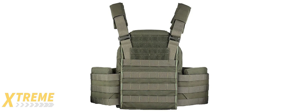 Tactical Chest Plate Carrier with Triple MOLLE Pouches Hunting Vest and Back Bag