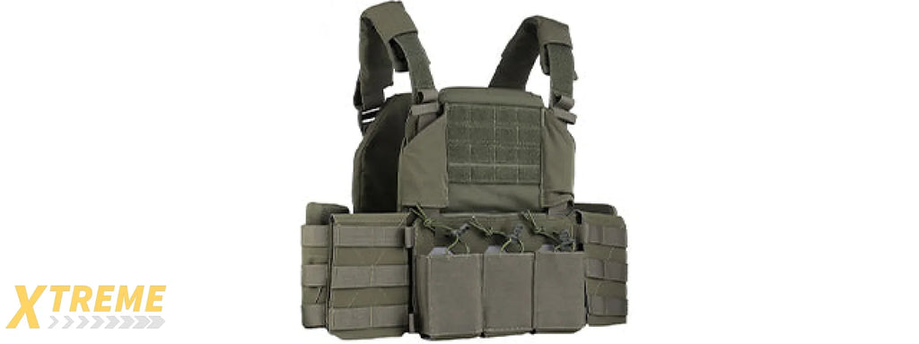 Tactical Chest Plate Carrier with Triple MOLLE Pouches Hunting Vest and Back Bag