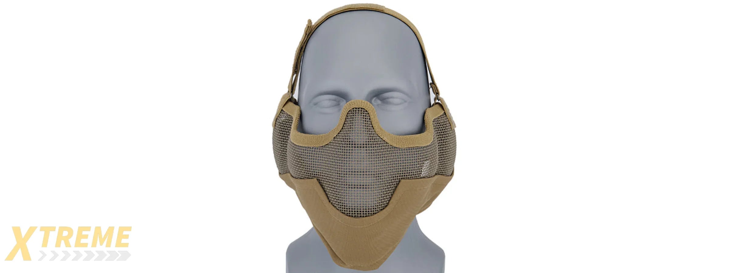 UKARMS AC-108T Tactical Metal Mesh Half Mask with Ear Protection for Airsoft in Desert Tan
