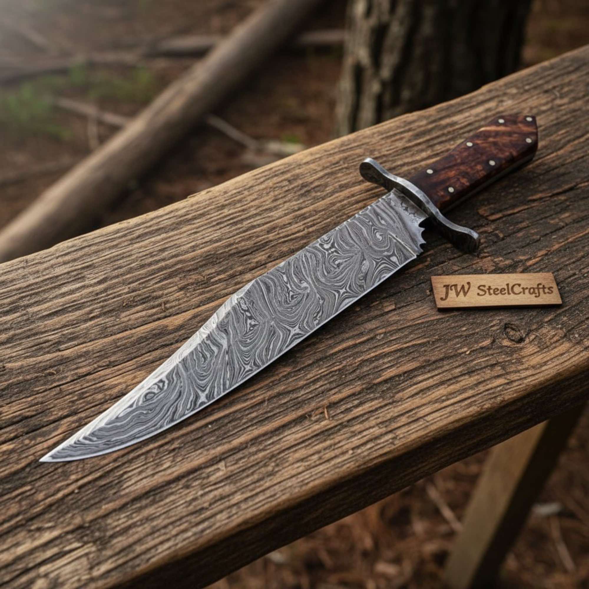 Victorian Style Custom Bowie ,Sheffield Clip Point Bowie Knife, Handmade Damascus Steel Blade, Walnut Burl Handle,