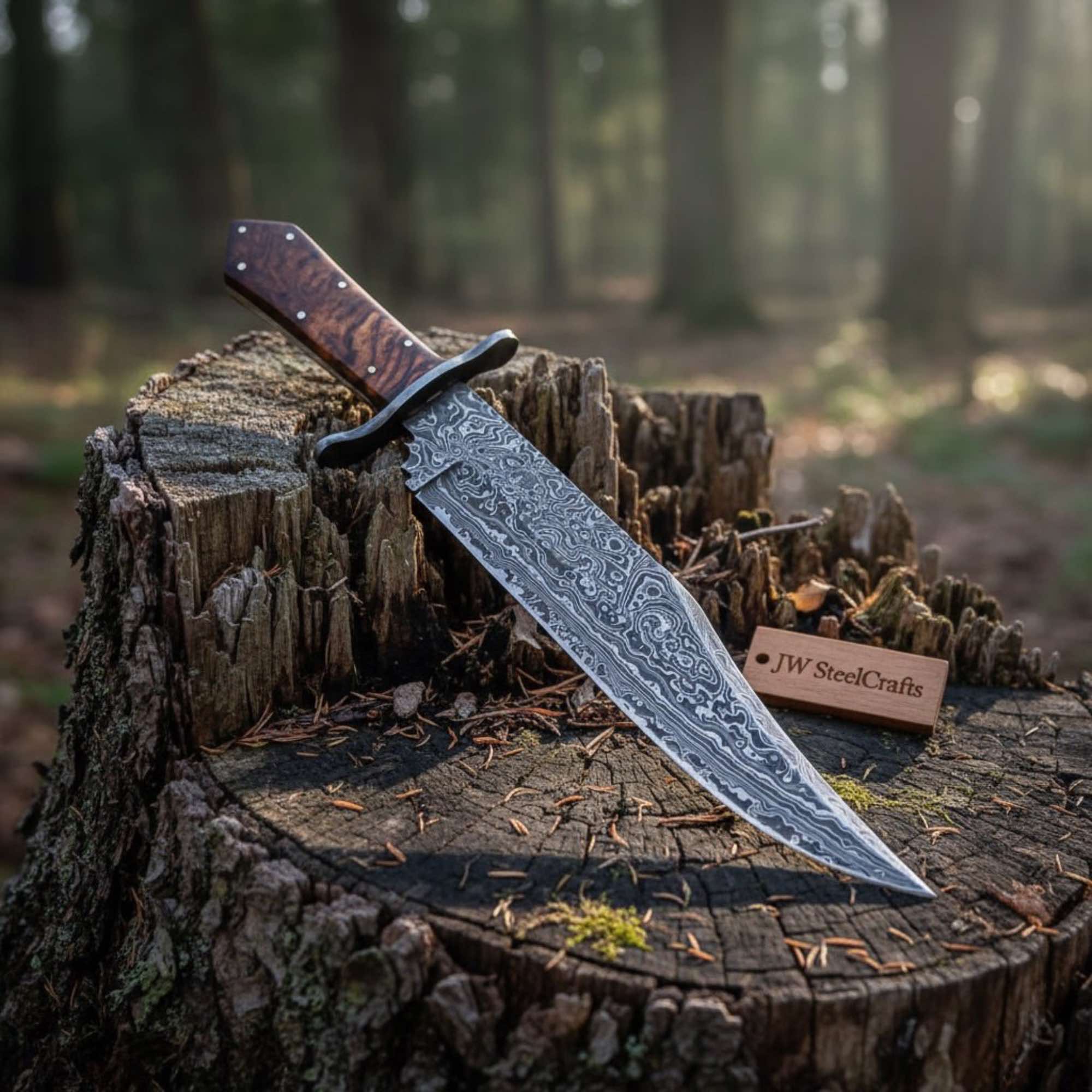 Victorian Style Custom Bowie ,Sheffield Clip Point Bowie Knife, Handmade Damascus Steel Blade, Walnut Burl Handle,