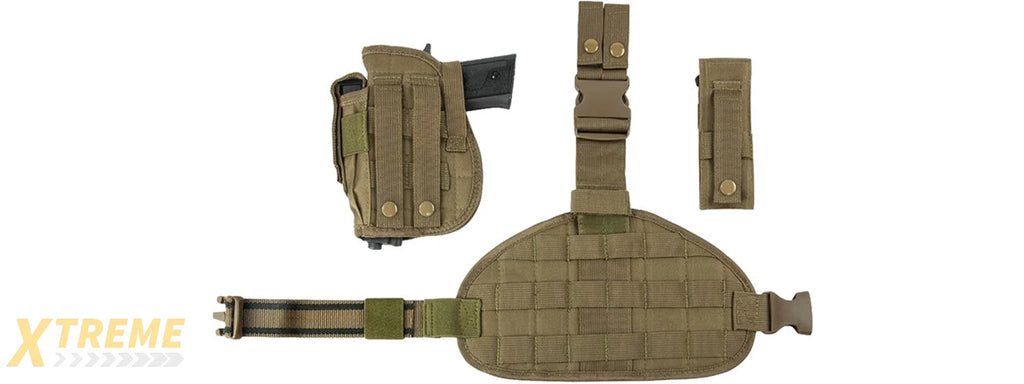 VISM by NcSTAR DROP LEG HOLSTER, PANEL, MAG POUCH (TAN)
