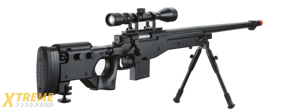 WELL MB4403 BOLT ACTION AIRSOFT RIFLE W/ FLUTED BARREL, SCOPE (ILLUMINATED), AND BIPOD