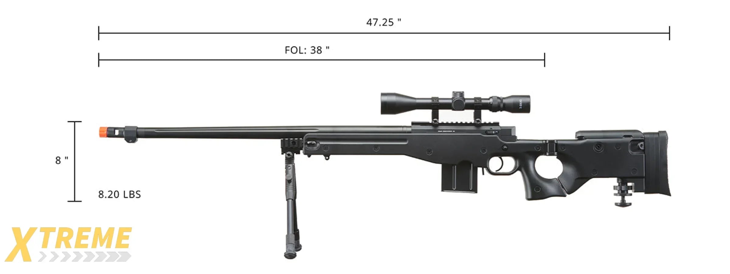 WELL MB4403 BOLT ACTION AIRSOFT RIFLE W/ FLUTED BARREL, SCOPE (ILLUMINATED), AND BIPOD