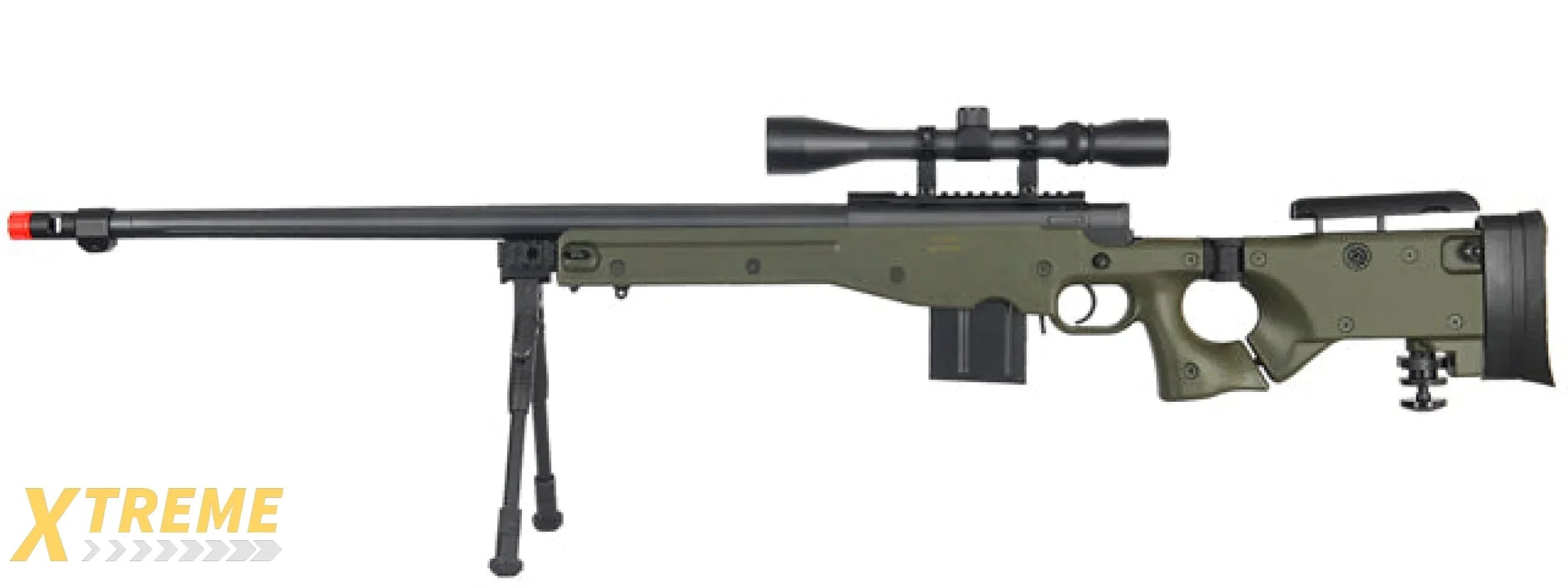WELL MB4403 BOLT ACTION AIRSOFT RIFLE W/ FLUTED BARREL, SCOPE (ILLUMINATED), AND BIPOD